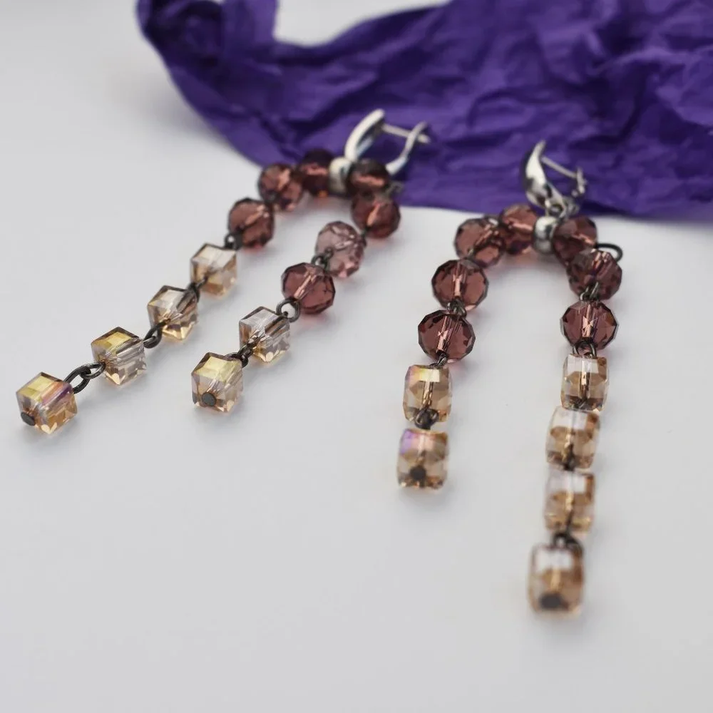 Unusual chandelier earrings, long fancy eye catching summer earrings statement